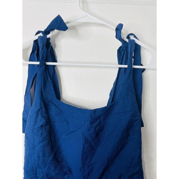 Line And Dot Womens Small Tie Shoulder Romper Jumpsuit Shorts Blue Straps Zip - Picture 2 of 11